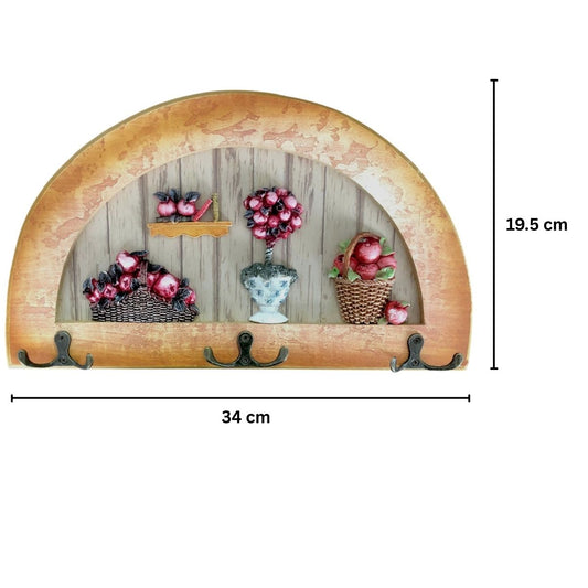 Cuier decorativ cu 3 carlige duble, Naimeed D61-6, 34x19.5x1 cm, Maro