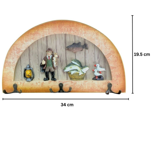 Cuier decorativ cu 3 carlige duble, Naimeed D61-7, 34x19.5x1 cm, Maro