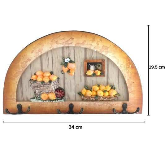 Cuier decorativ cu 3 carlige duble, Naimeed D61-8, 34x19.5x1 cm, Maro
