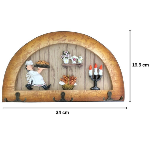 Cuier decorativ cu 3 carlige duble, Naimeed D61-9, 34x19.5x1 cm, Maro