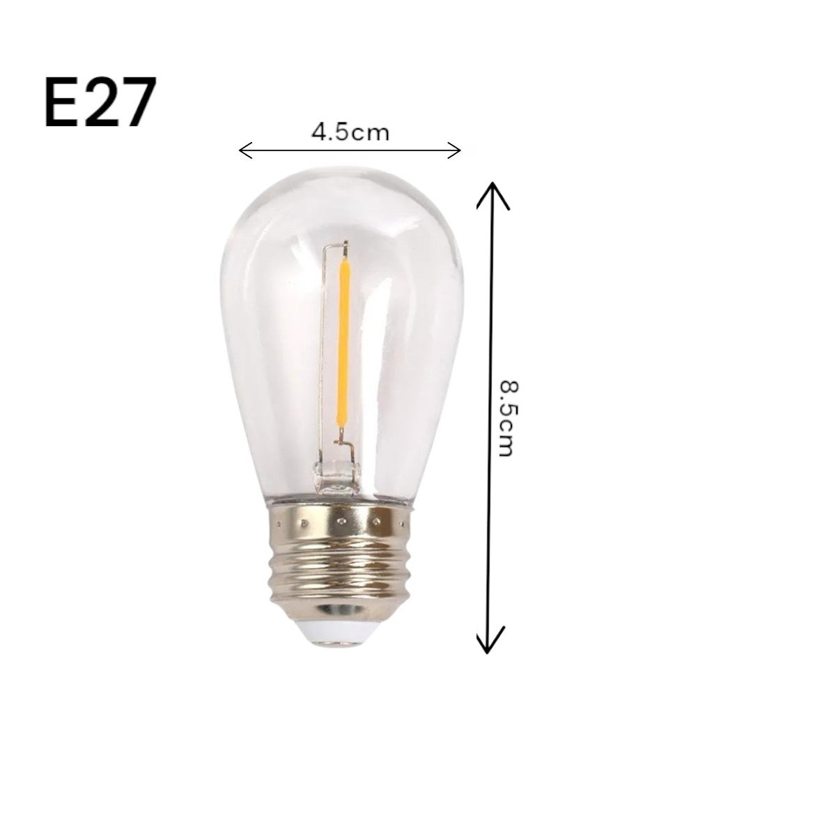 Set 10 becuri LED E27, un filament 1W, 220V, pentru ghirlanda, Naimeed D6129, Lumina Alb Cald