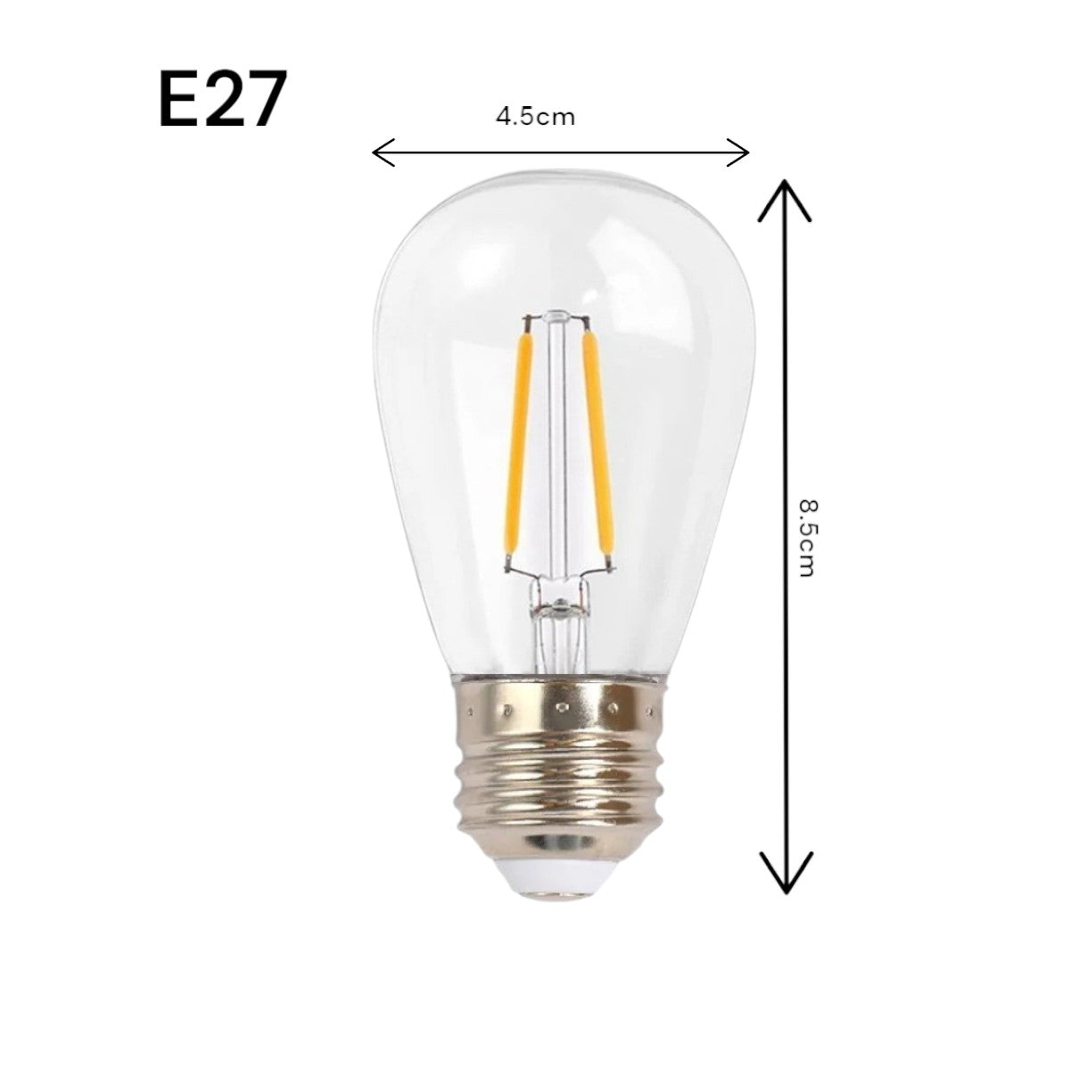 Set 10 becuri LED E27, doua filamente 2W, 220V, pentru ghirlanda, Naimeed D6130, Lumina Alb Cald