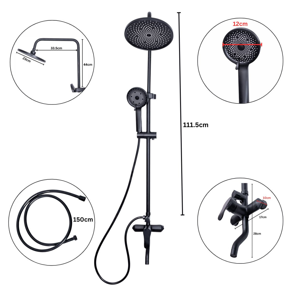 Coloana de dus, cu para fixa si para mobila, Naimeed D6134, 3 functii, otel inoxidabil, Negru