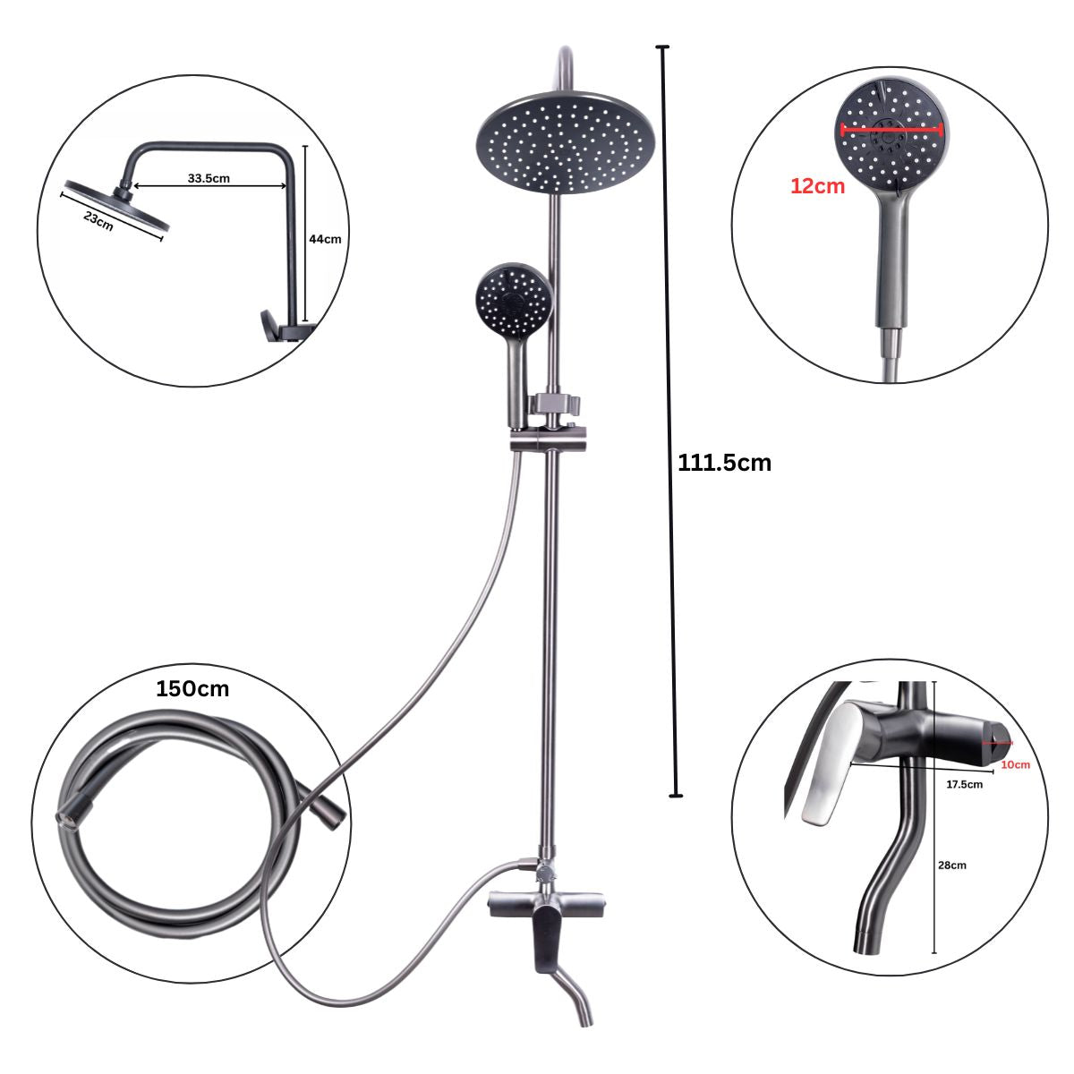 Coloana de dus, cu para fixa si para mobila, Naimeed D6136, 3 functii, otel inoxidabil, Argintiu