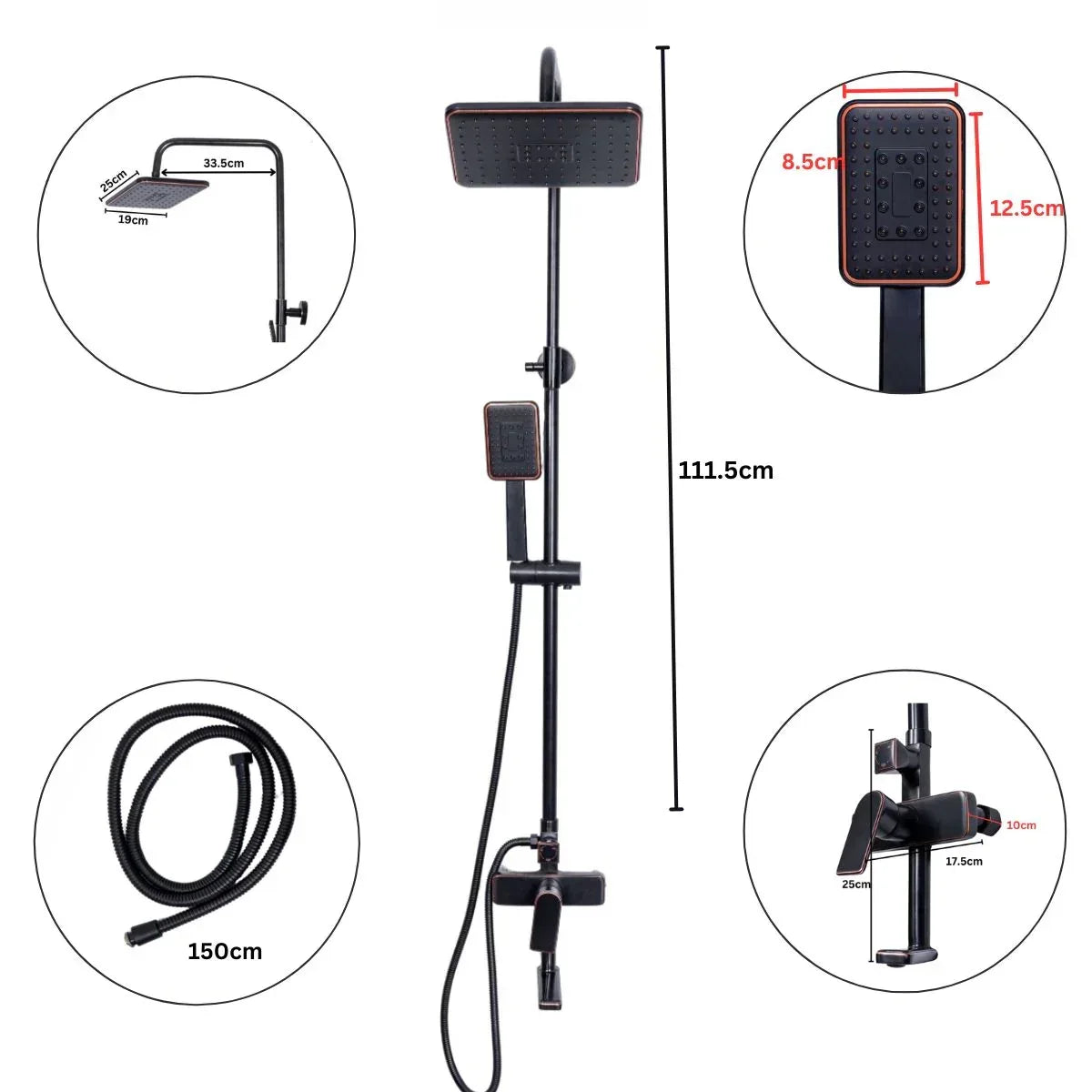 Coloana de dus, cu para fixa si para mobila, Naimeed D6137, 3 functii, otel inoxidabil, Negru - 221.ro
