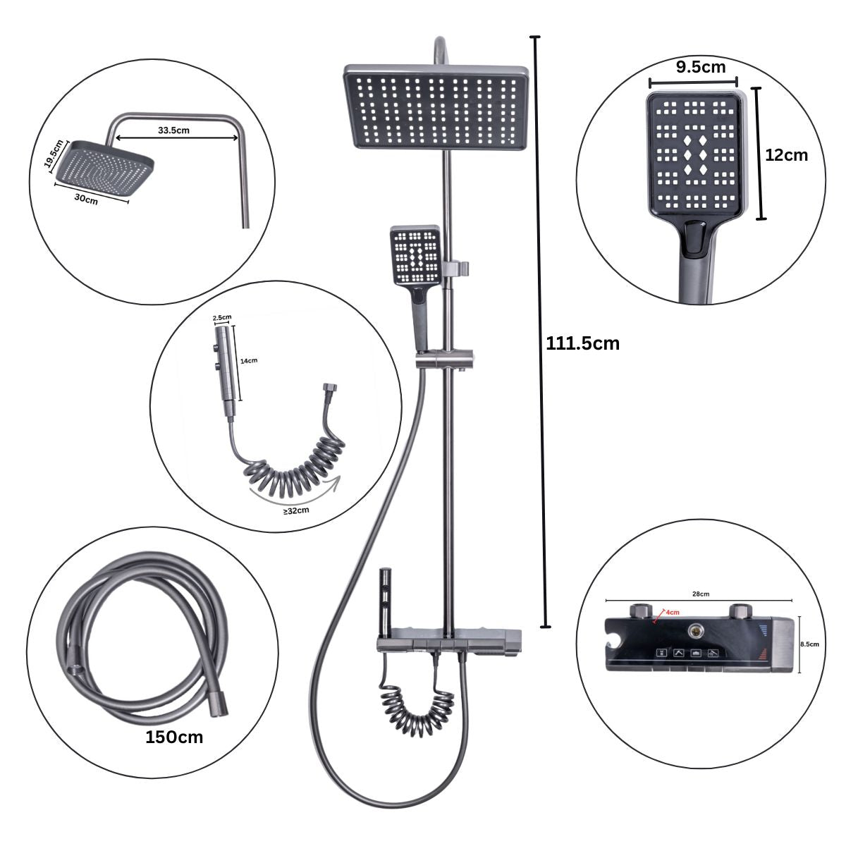 Coloana de dus, cu para fixa si para mobila, Naimeed D6138, 4 functii, otel inoxidabil, Argintiu