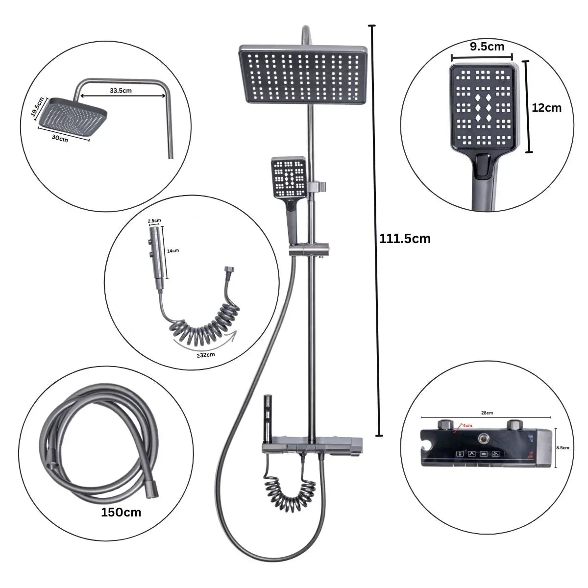 Coloana de dus, cu para fixa si para mobila, Naimeed D6138, 4 functii, otel inoxidabil, Argintiu - 221.ro
