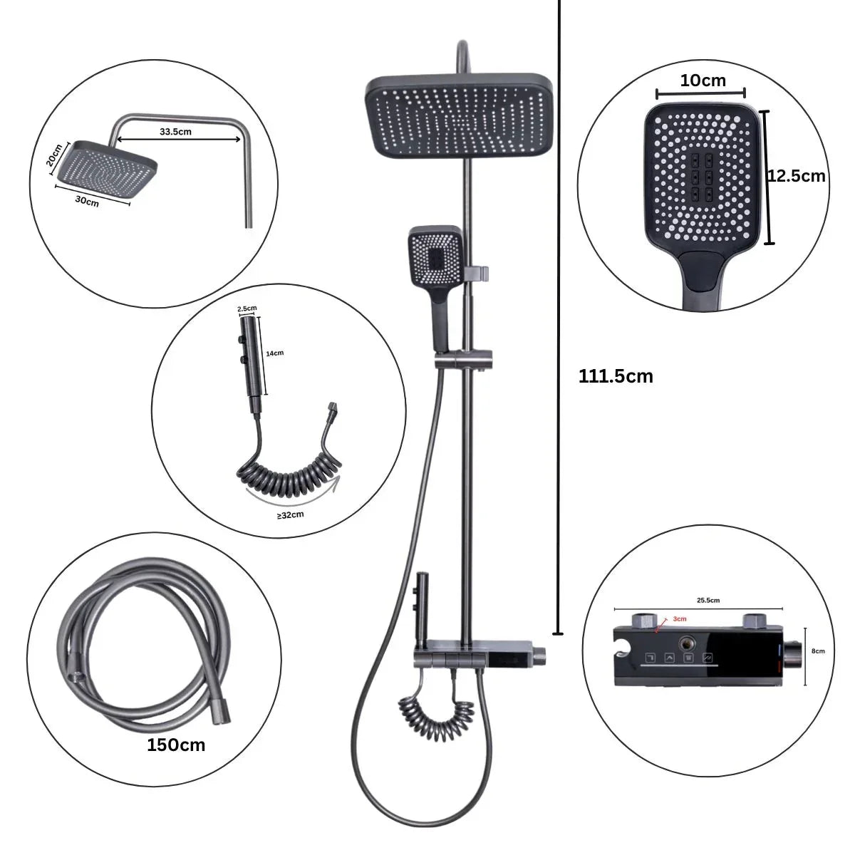 Coloana de dus, cu para fixa si para mobila, Naimeed D6139, 4 functii, otel inoxidabil, Gri - 221.ro