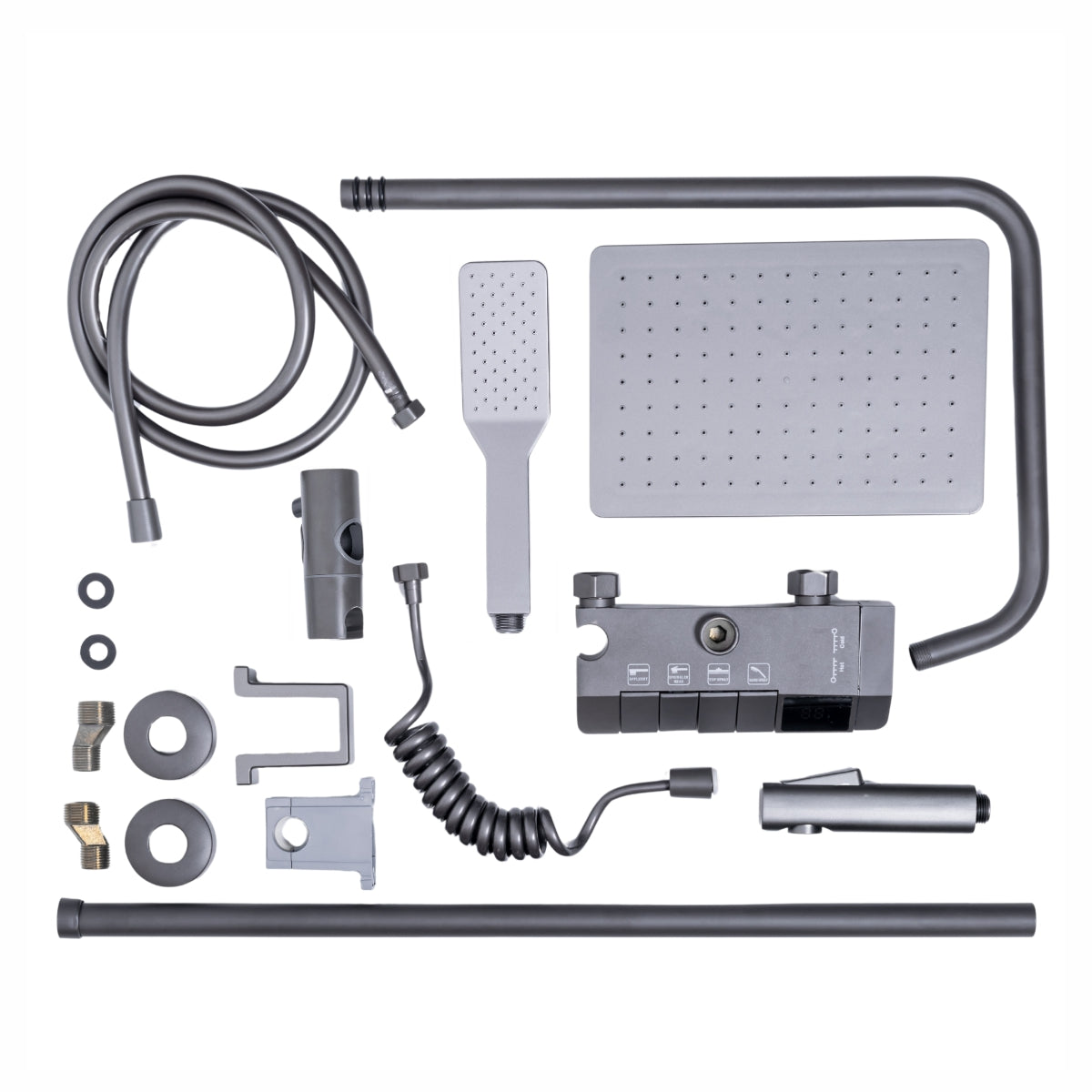 Coloana de dus, cu para fixa si para mobila, Naimeed D6142, 4 functii, otel inoxidabil, Gri