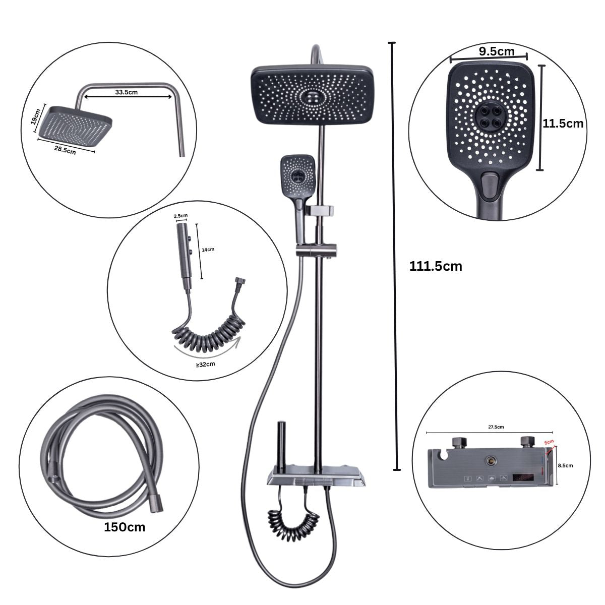 Coloana de dus, cu para fixa si para mobila, Naimeed D6143, 4 functii, otel inoxidabil, Argintiu