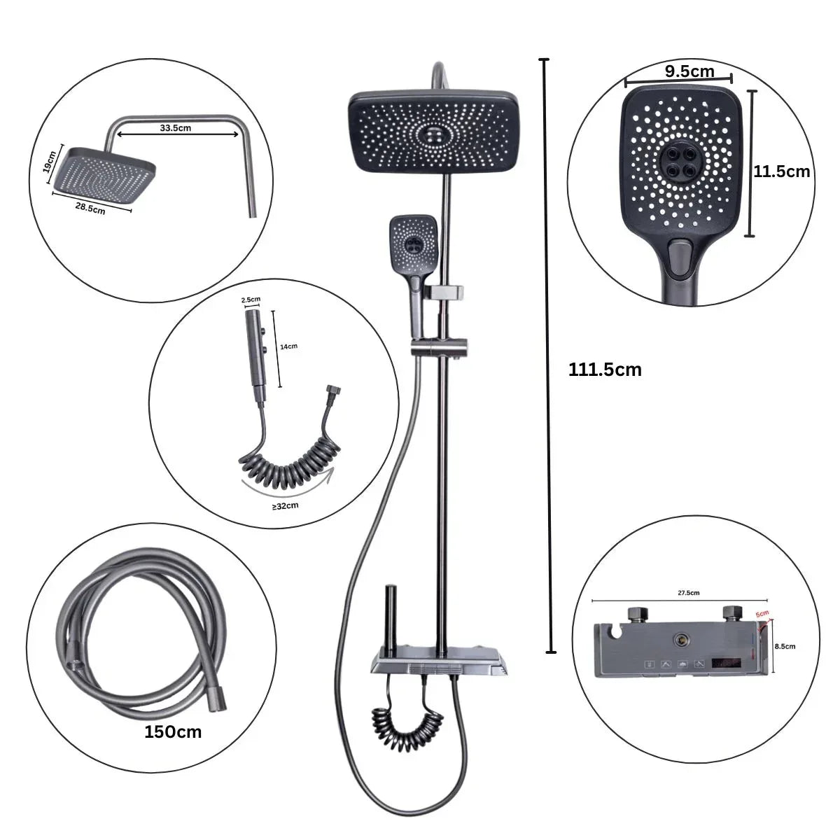 Coloana de dus, cu para fixa si para mobila, Naimeed D6143, 4 functii, otel inoxidabil, Argintiu - 221.ro