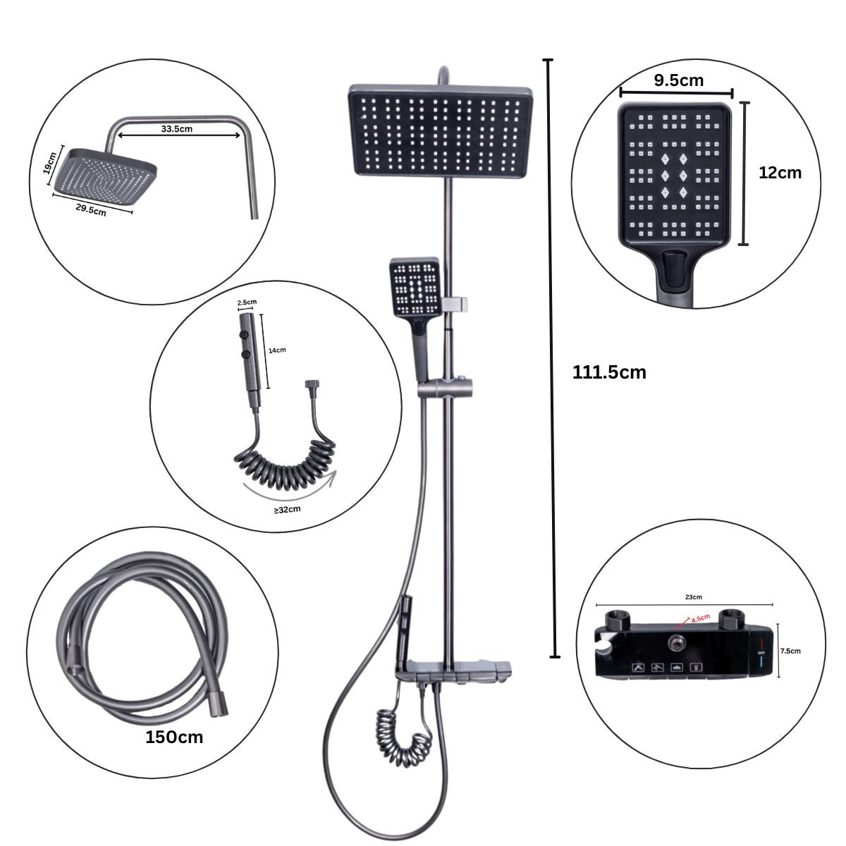 Coloana de dus, cu para fixa si para mobila, Naimeed D6144, 4 functii, otel inoxidabil, Argintiu