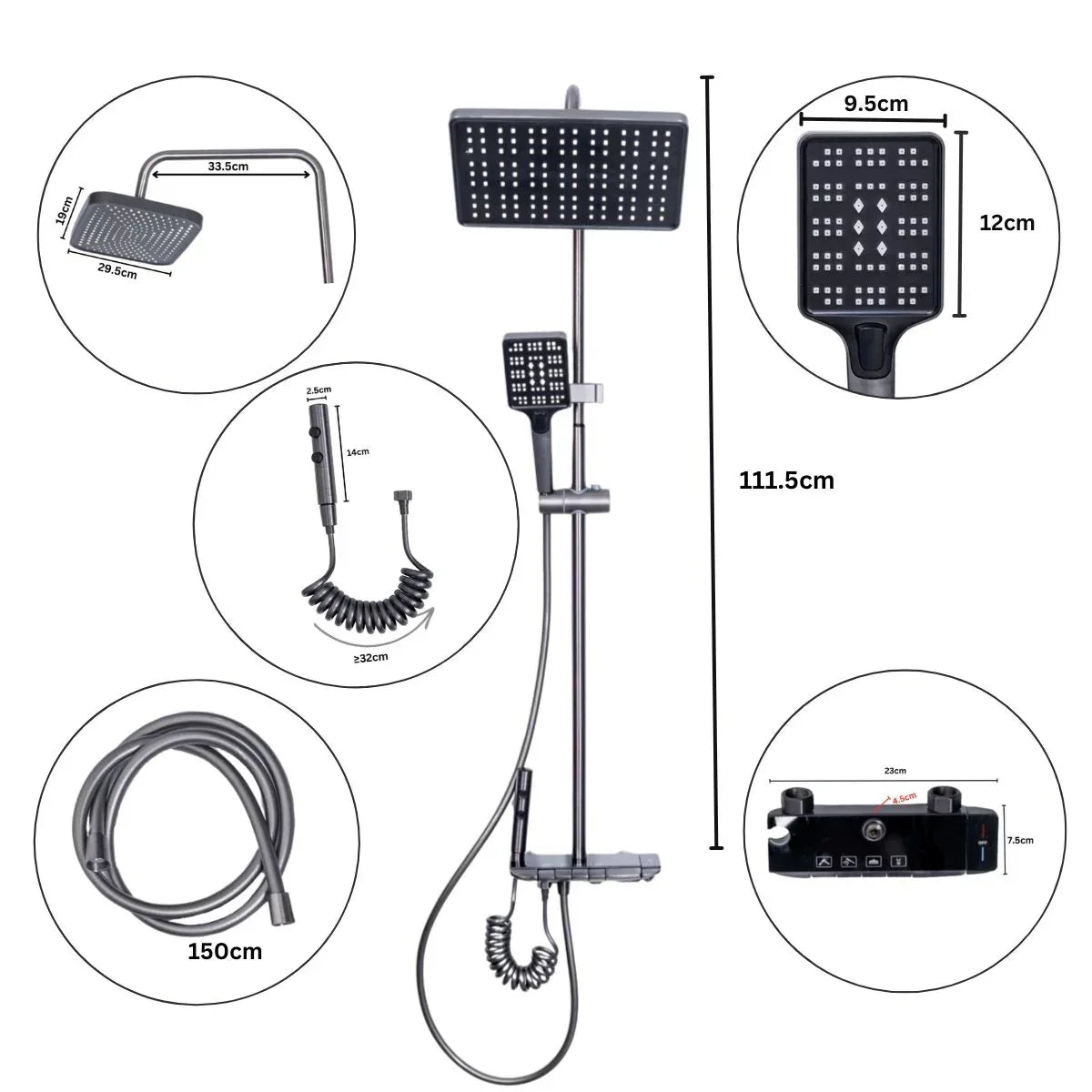 Coloana de dus, cu para fixa si para mobila, Naimeed D6144, 4 functii, otel inoxidabil, Argintiu - 221.ro