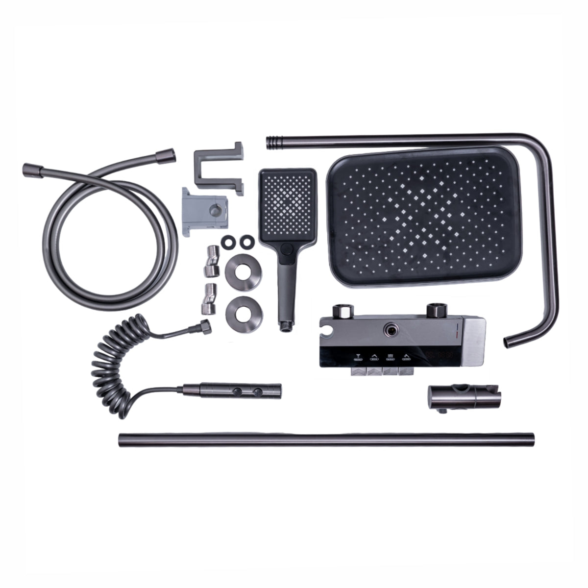 Coloana de dus, cu para fixa si para mobila, Naimeed D6145, 4 functii, otel inoxidabil, Gri