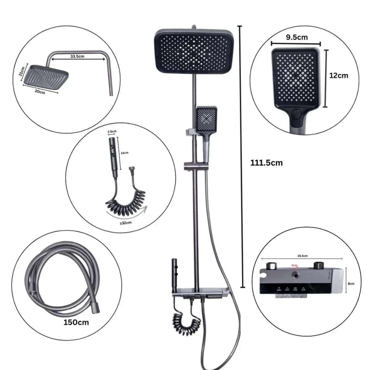 Coloana de dus, cu para fixa si para mobila, Naimeed D6145, 4 functii, otel inoxidabil, Gri - 221.ro