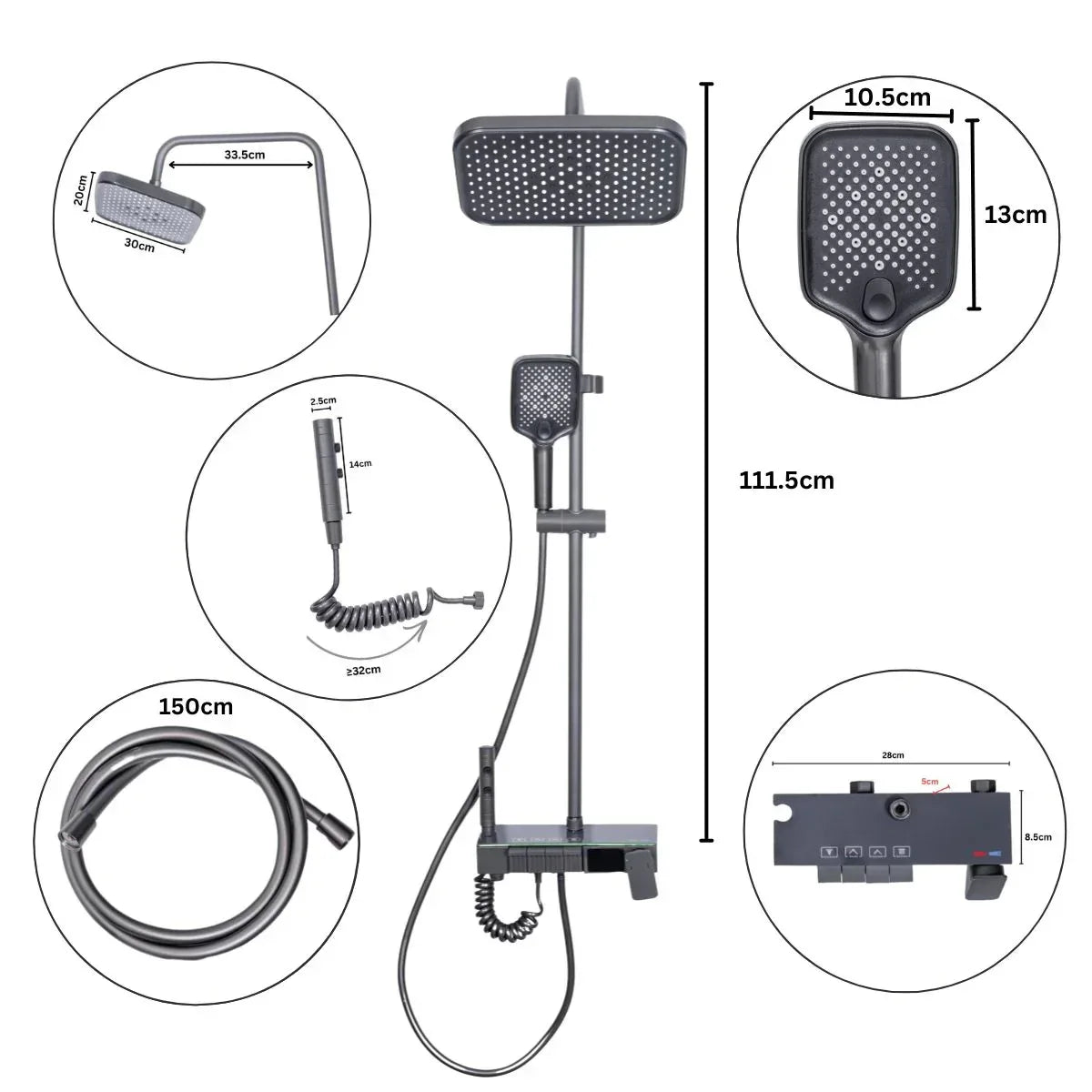Coloana de dus, cu para fixa si para mobila, Naimeed D6147, 4 functii, otel inoxidabil, Gri - 221.ro