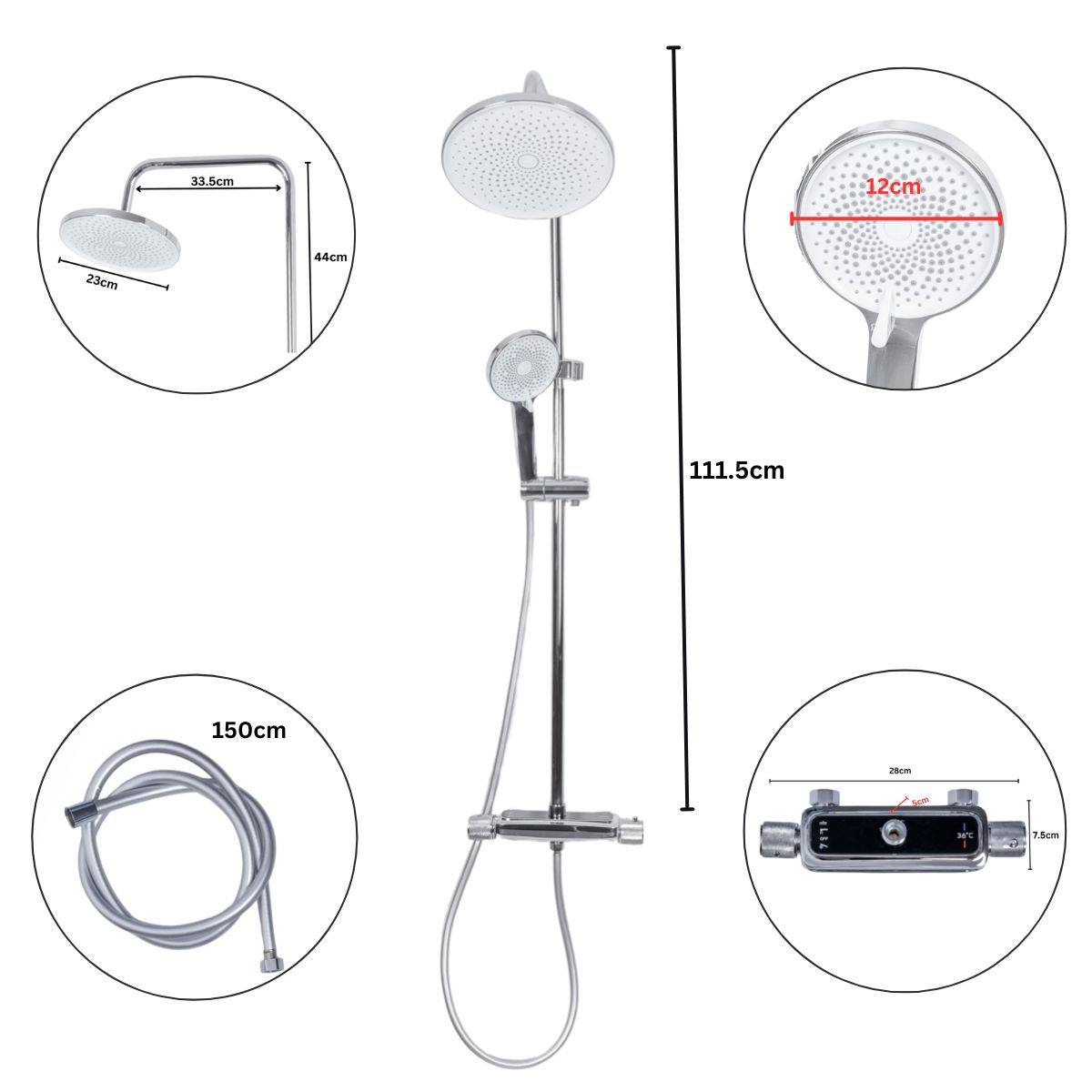 Coloana de dus, cu para fixa si para mobila, Naimeed D6148, 3 functii, otel inoxidabil, Argintiu