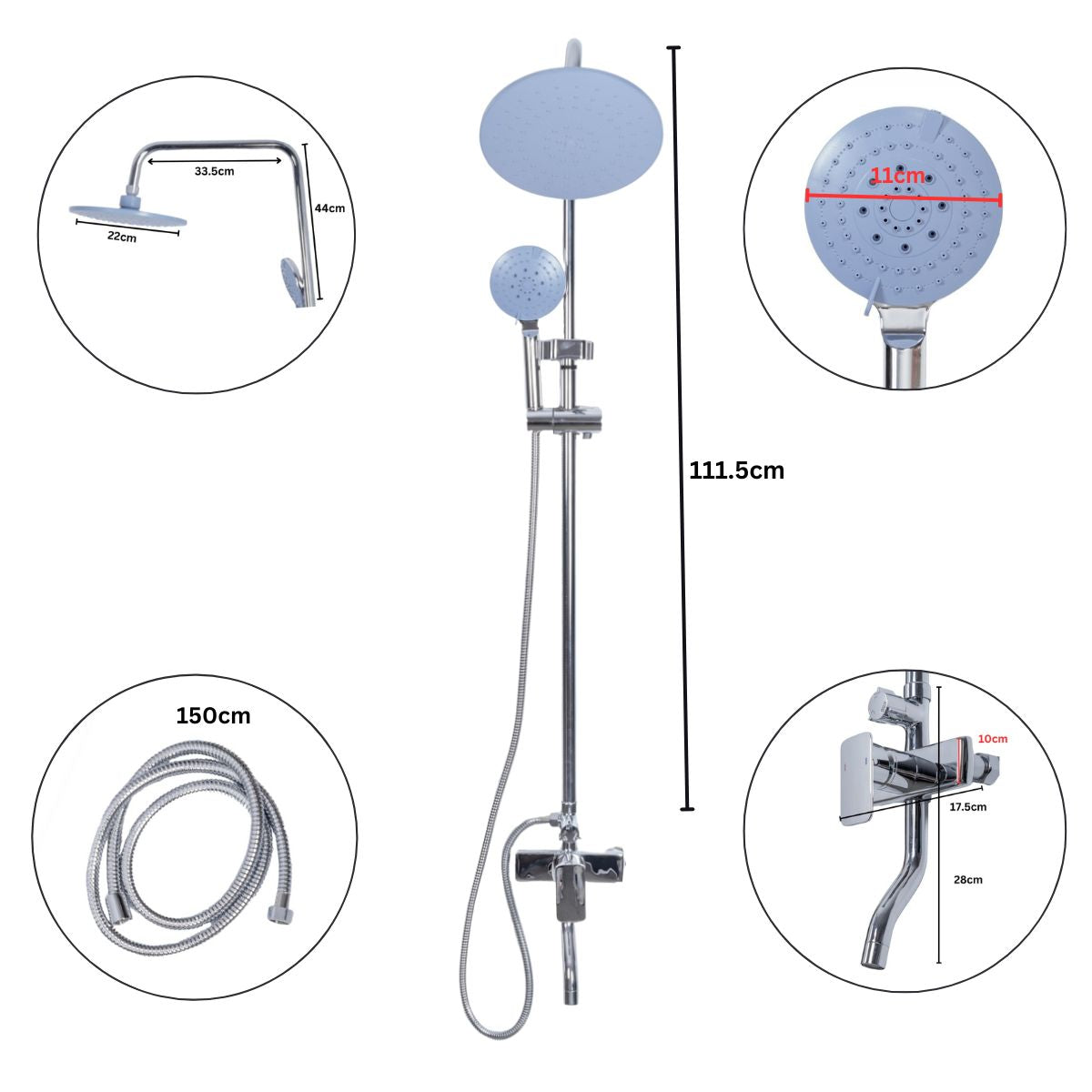 Coloana de dus, cu para fixa si para mobila, Naimeed D6151, 3 functii, otel inoxidabil, Argintiu