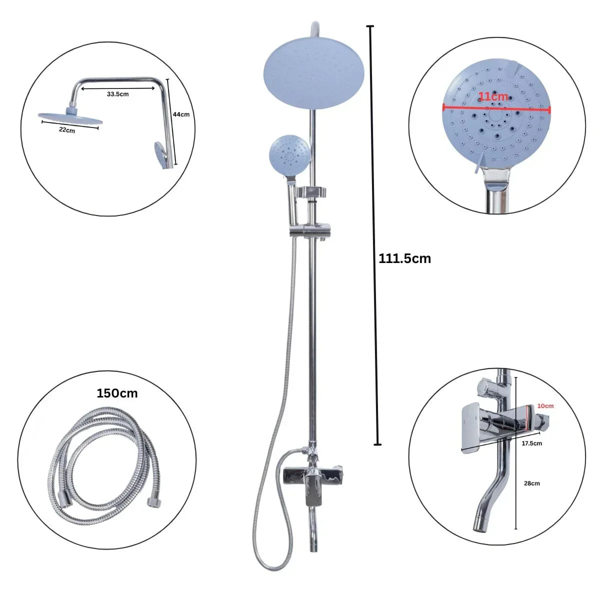 Coloana de dus, cu para fixa si para mobila, Naimeed D6151, 3 functii, otel inoxidabil, Argintiu - 221.ro