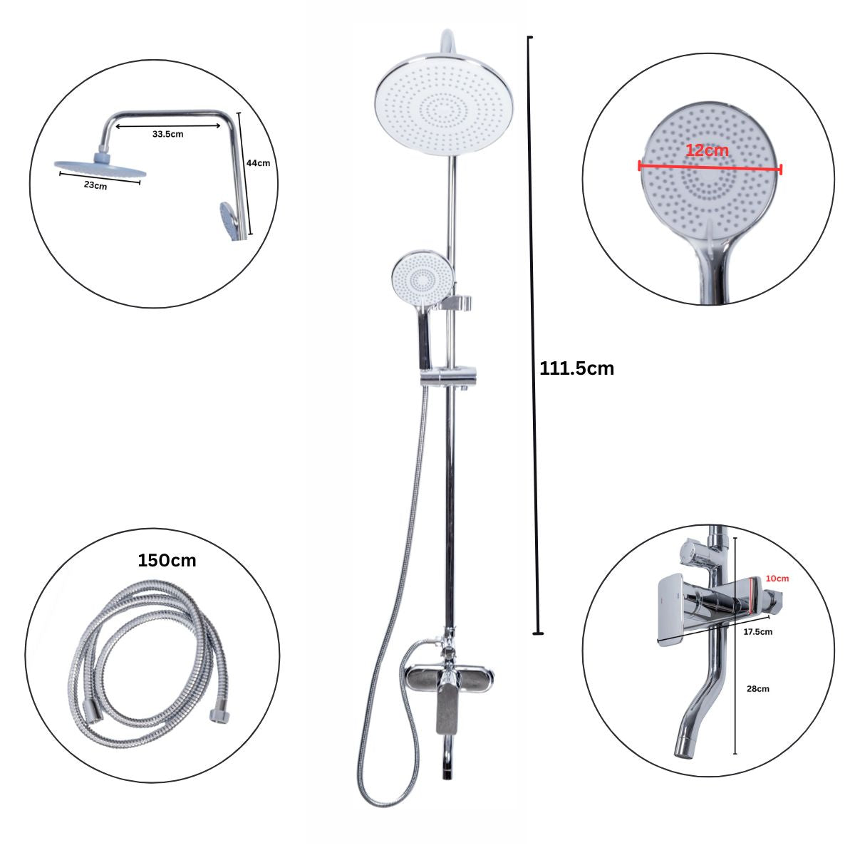 Coloana de dus, cu para fixa si para mobila, Naimeed D6152, 3 functii, otel inoxidabil, Argintiu