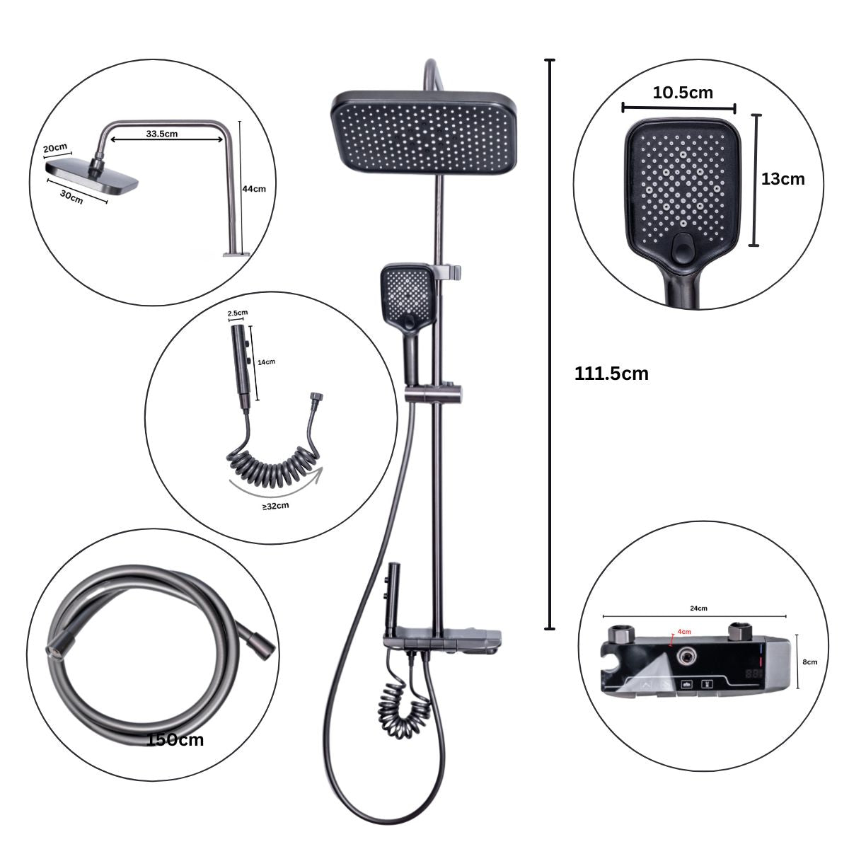 Coloana de dus, cu para fixa si para mobila, Naimeed D6156, 4 functii, otel inoxidabil, Gri
