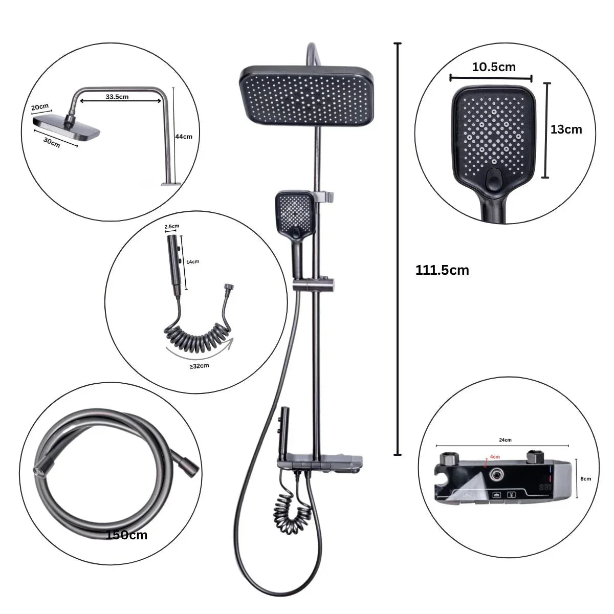 Coloana de dus, cu para fixa si para mobila, Naimeed D6156, 4 functii, otel inoxidabil, Gri - 221.ro