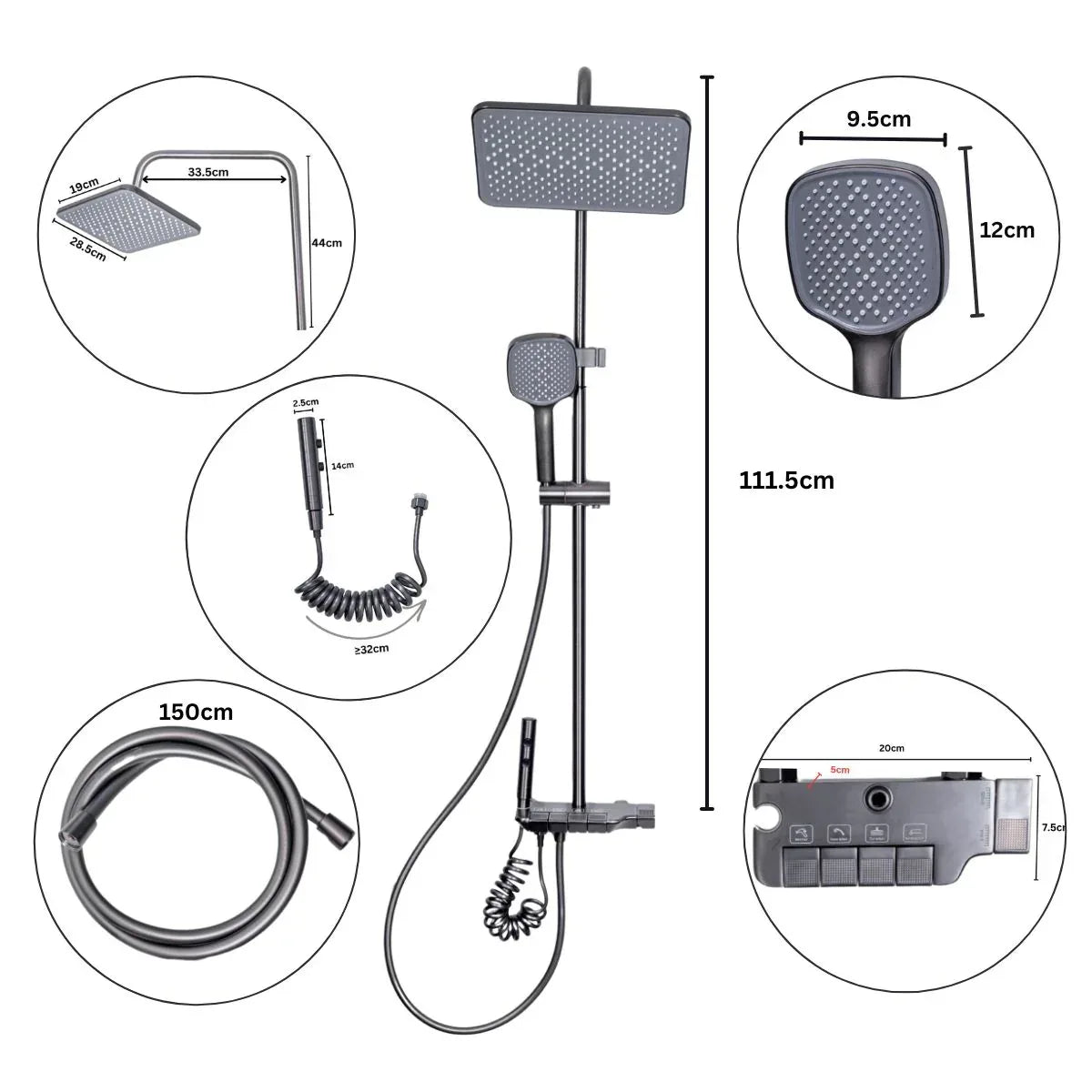 Coloana de dus, cu para fixa si para mobila, Naimeed D6157, 4 functii, otel inoxidabil, Gri - 221.ro
