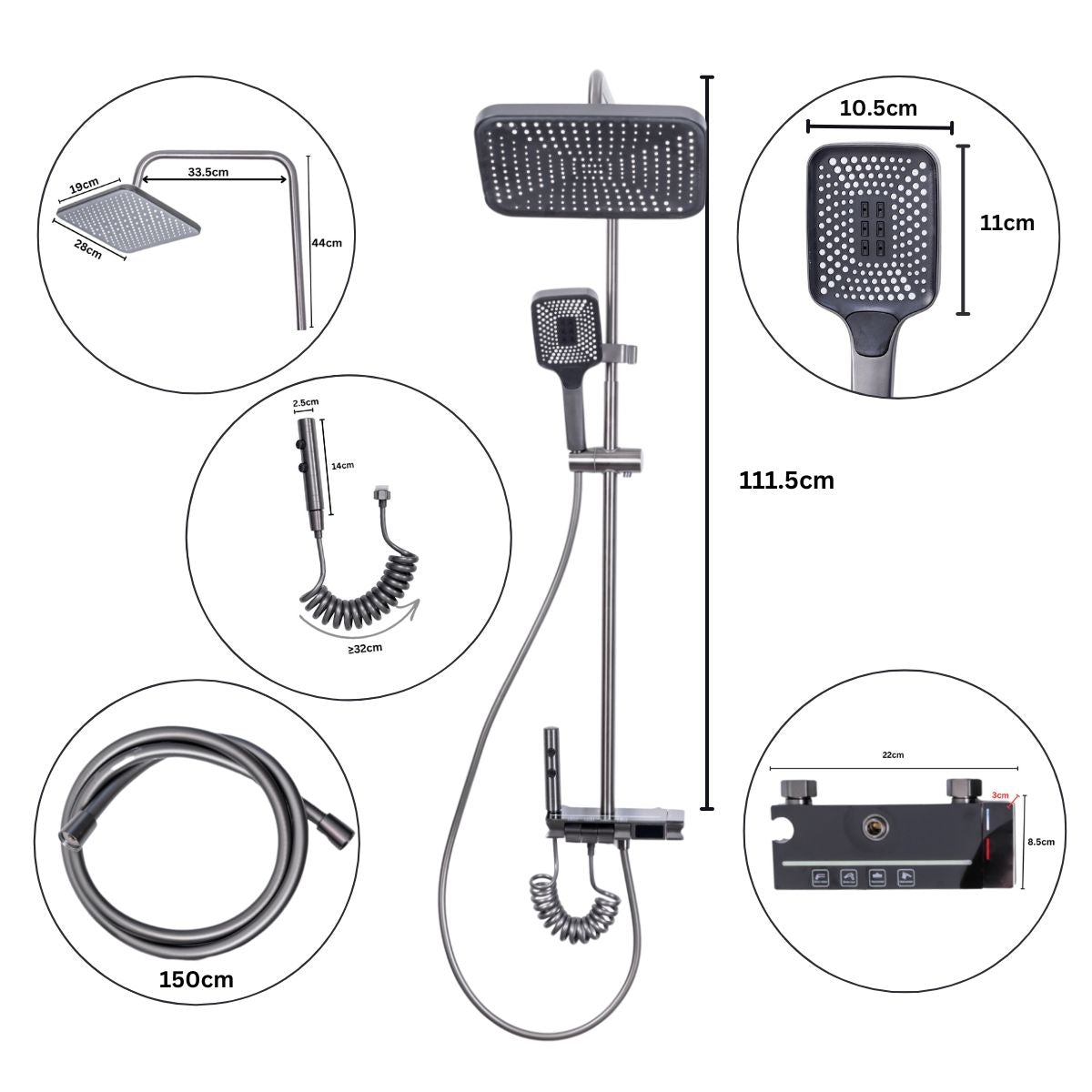 Coloana de dus, cu para fixa si para mobila, Naimeed D6158, 4 functii, otel inoxidabil, Argintiu