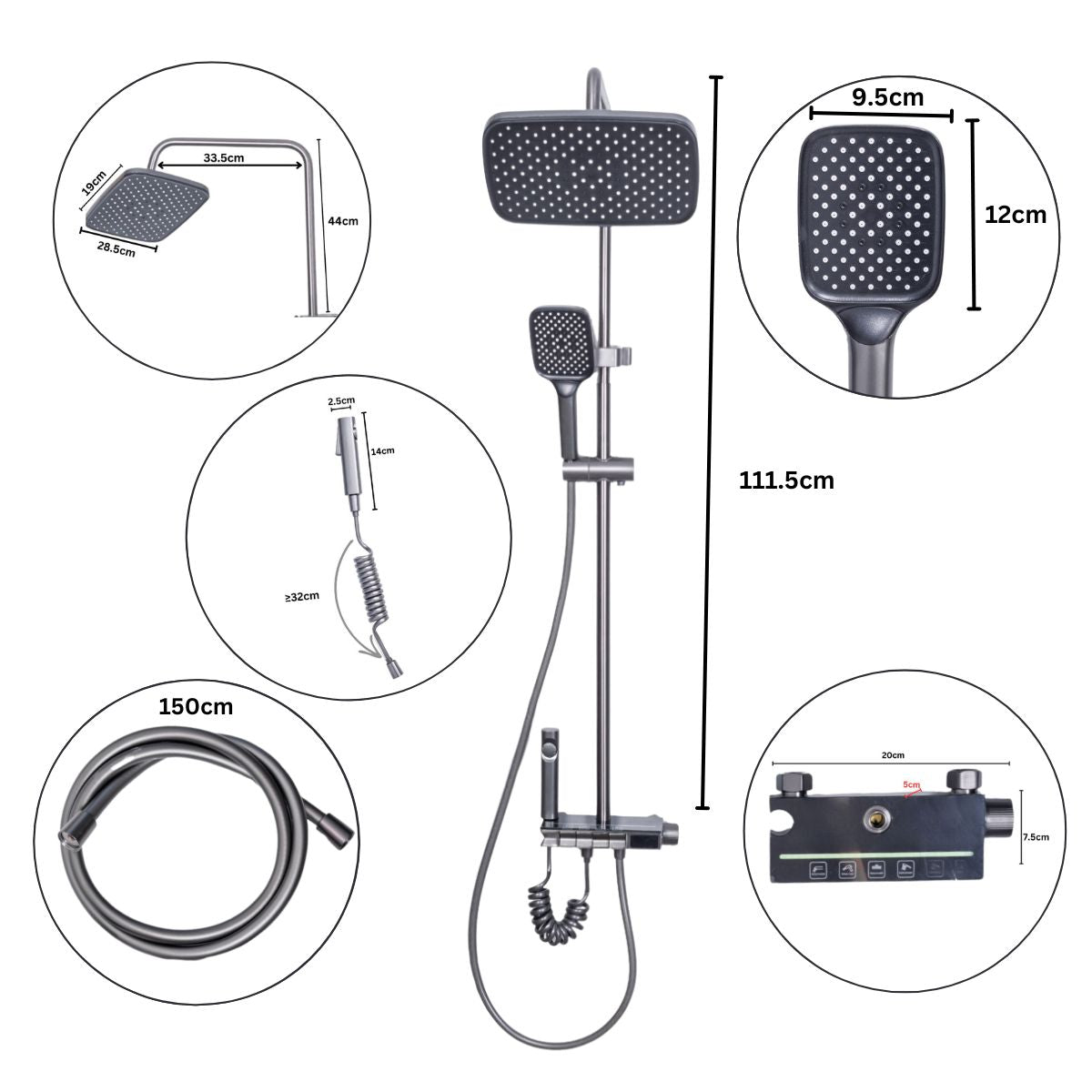 Coloana de dus, cu para fixa si para mobila, Naimeed D6159, 4 functii, otel inoxidabil, Argintiu