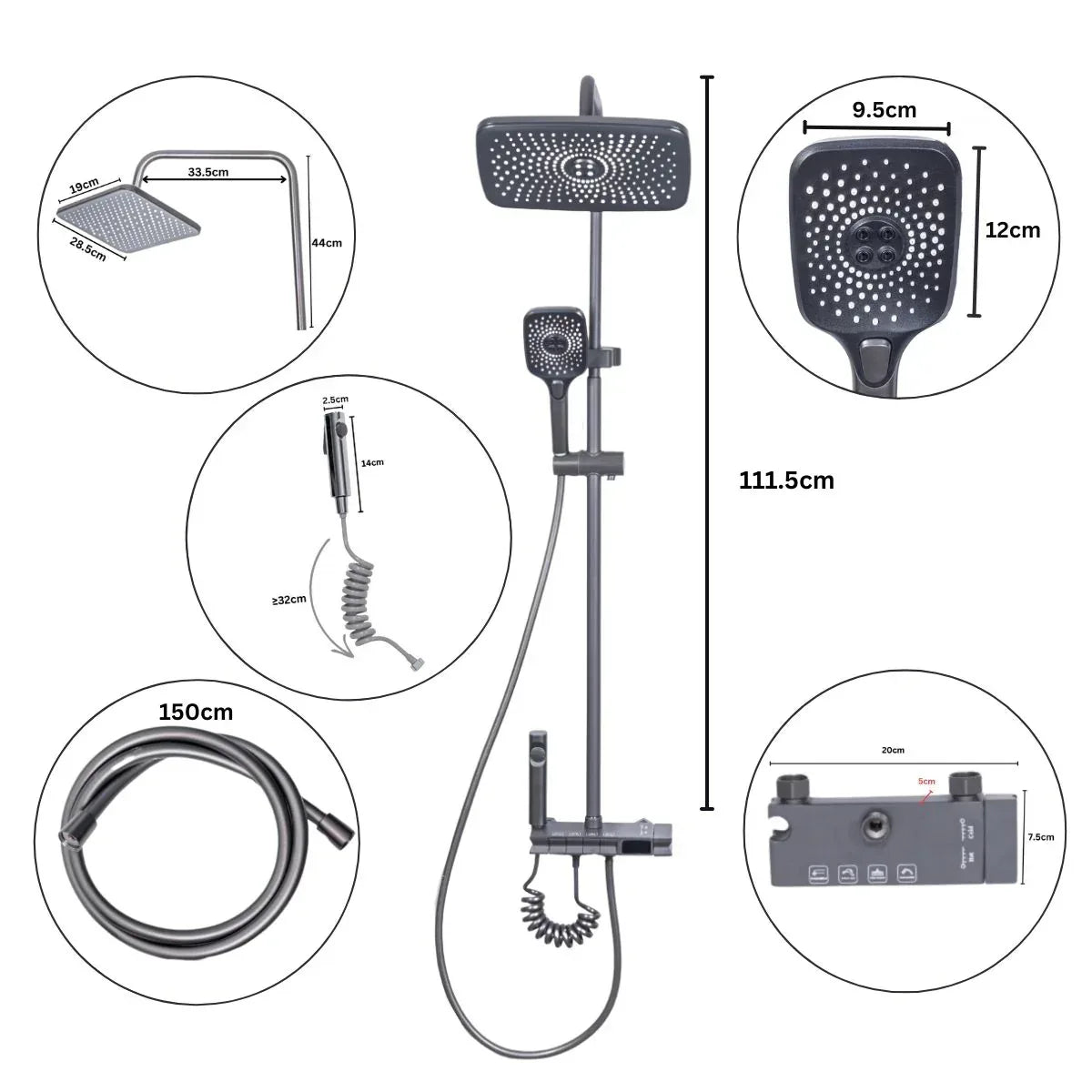 Coloana de dus, cu para fixa si para mobila, Naimeed D6160, 4 functii, otel inoxidabil, Gri - 221.ro