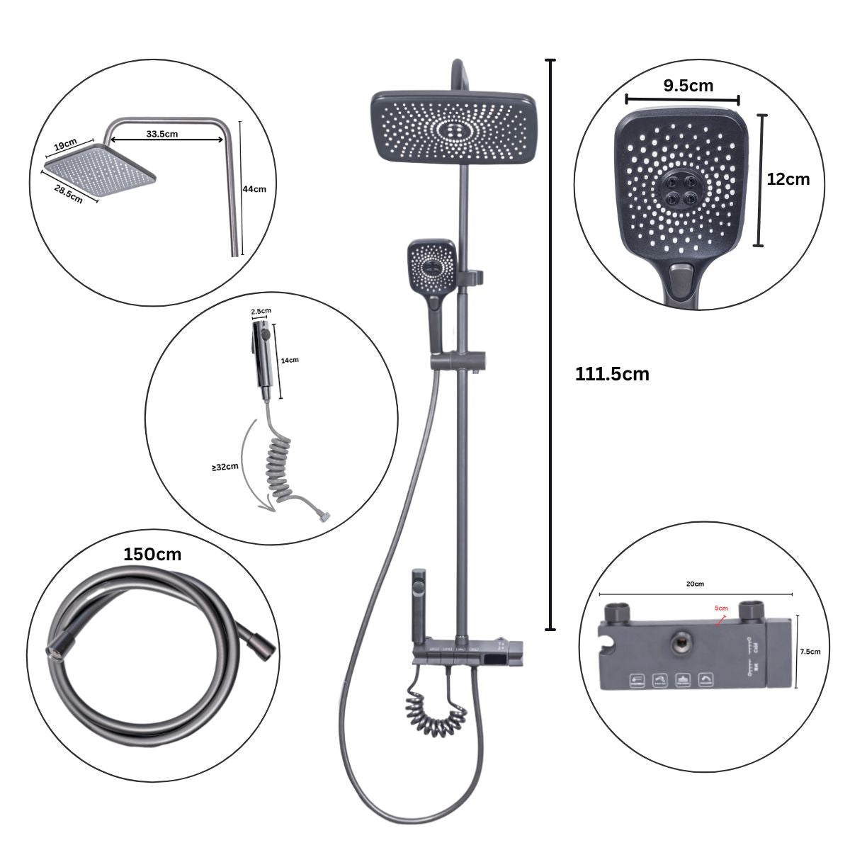 Coloana de dus, cu para fixa si para mobila, Naimeed D6161, 4 functii, otel inoxidabil, Argintiu
