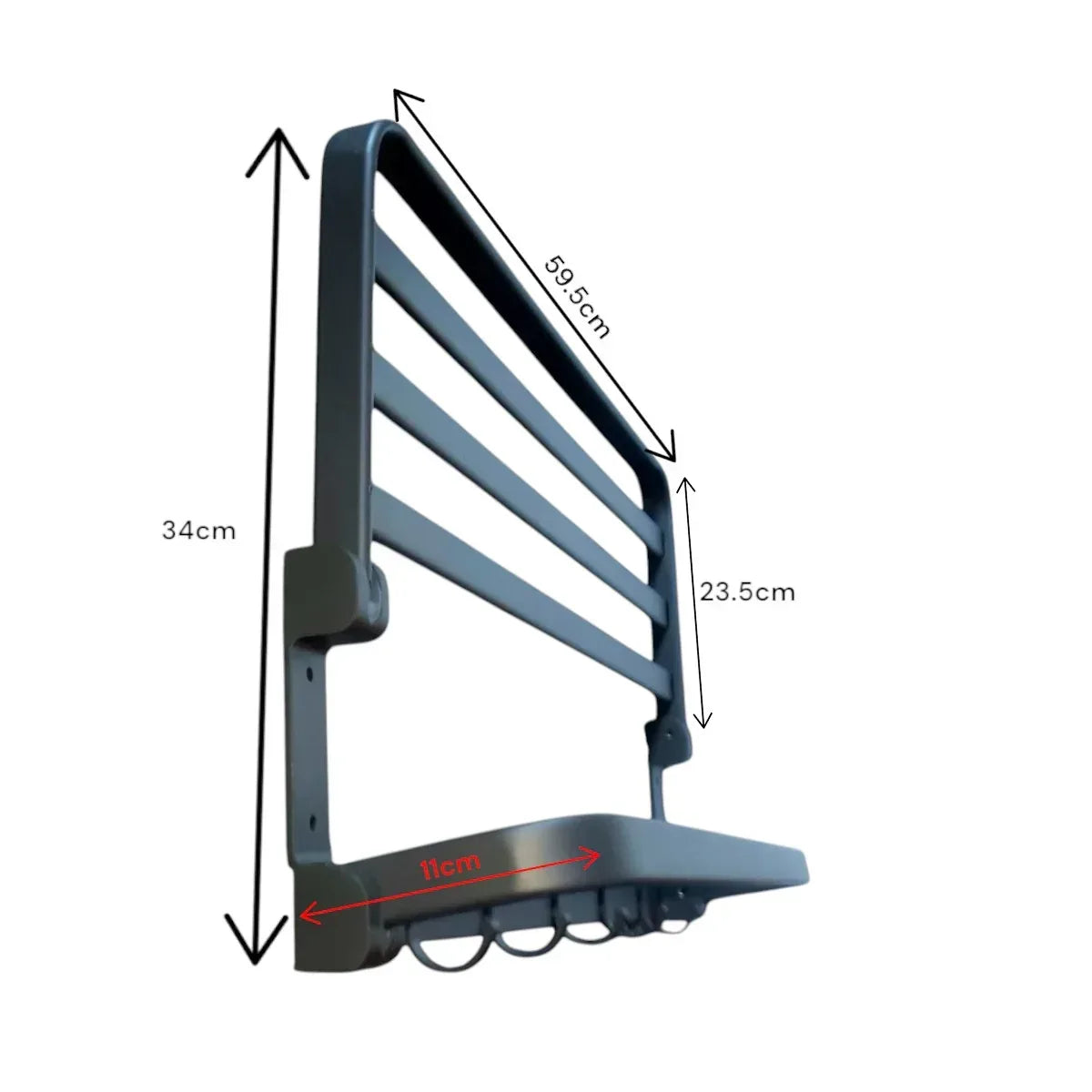 Suport multifunctional, tip etajera, cu 5 carlige, din aluminiu, Naimeed D6162, Gri - 221.ro