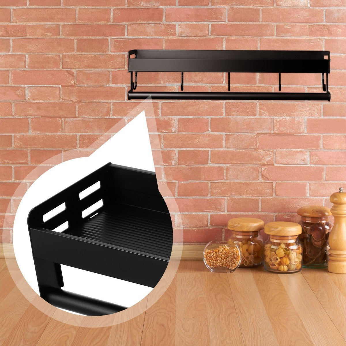 Suport multifunctional cu 5 carlige si sistem de prindere versatil, Naimeed D6164, Negru
