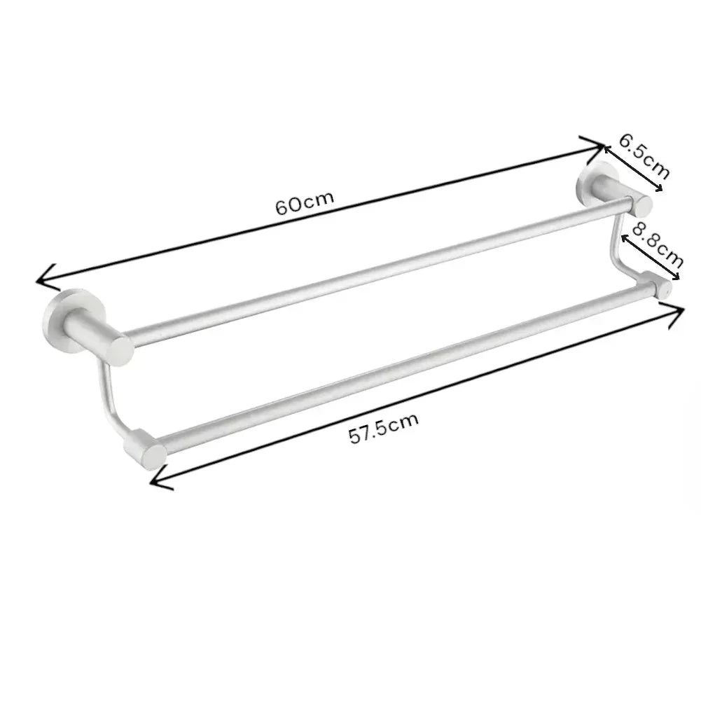 Suport dublu pentru prosoape, aluminiu, 60x12cm, Naimeed D6169, Argintiu - 221.ro