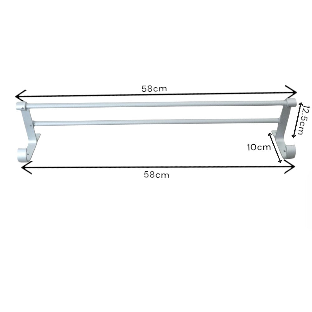 Suport dublu pentru prosoape, aluminiu, 58x12.5cm, Naimeed D6170, Argintiu