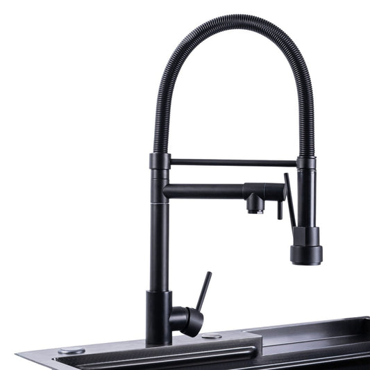 Baterie chiuveta de bucatarie, rotire 360°, multifunctionala, cu design modern si furtun flexibil, Naimeed D6180, Negru