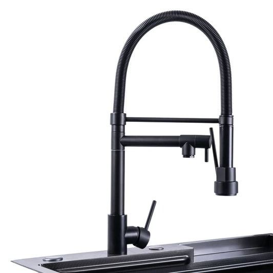 Baterie chiuveta de bucatarie, rotire 360°, multifunctionala, cu design modern si furtun flexibil, Naimeed D6180, Negru - 221.ro