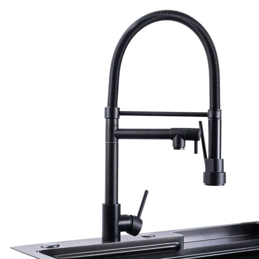 Baterie chiuveta de bucatarie, rotire 360°, multifunctionala, cu design modern si furtun flexibil, Naimeed D6180, Negru - 221.ro