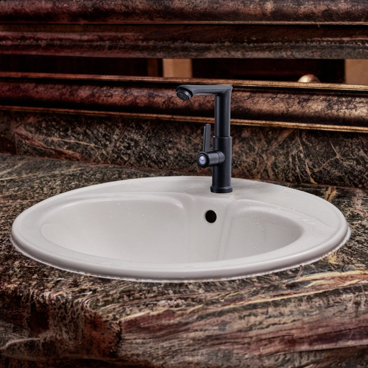 Baterie chiuveta pentru o singura alimentare cu apa, (cald sau rece), design modern, Naimeed D6184, Negru mat