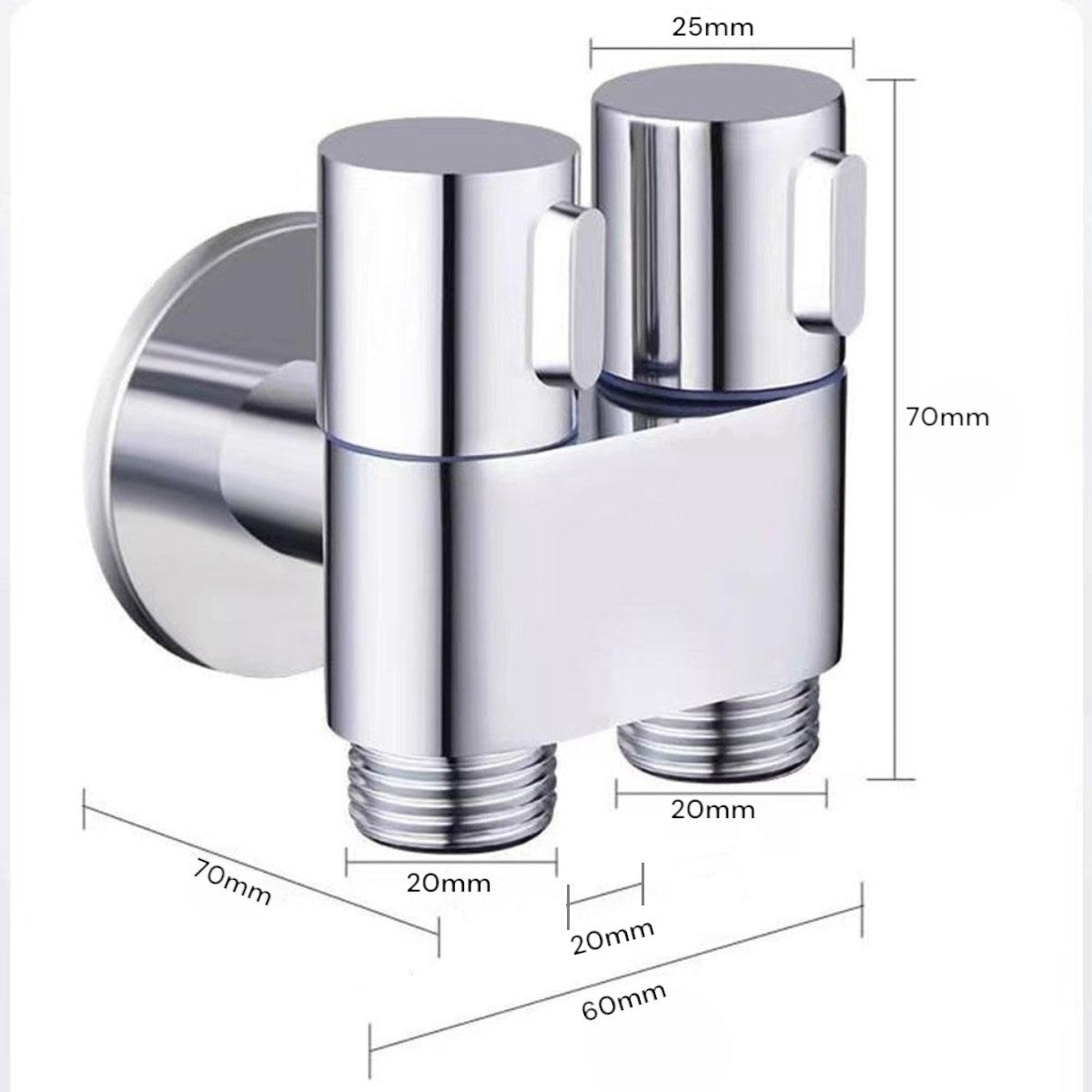 Robinet distribuitor dublu, 2 iesiri cu comutatoare independente, filet 1/2", Naimeed D6195, Argintiu