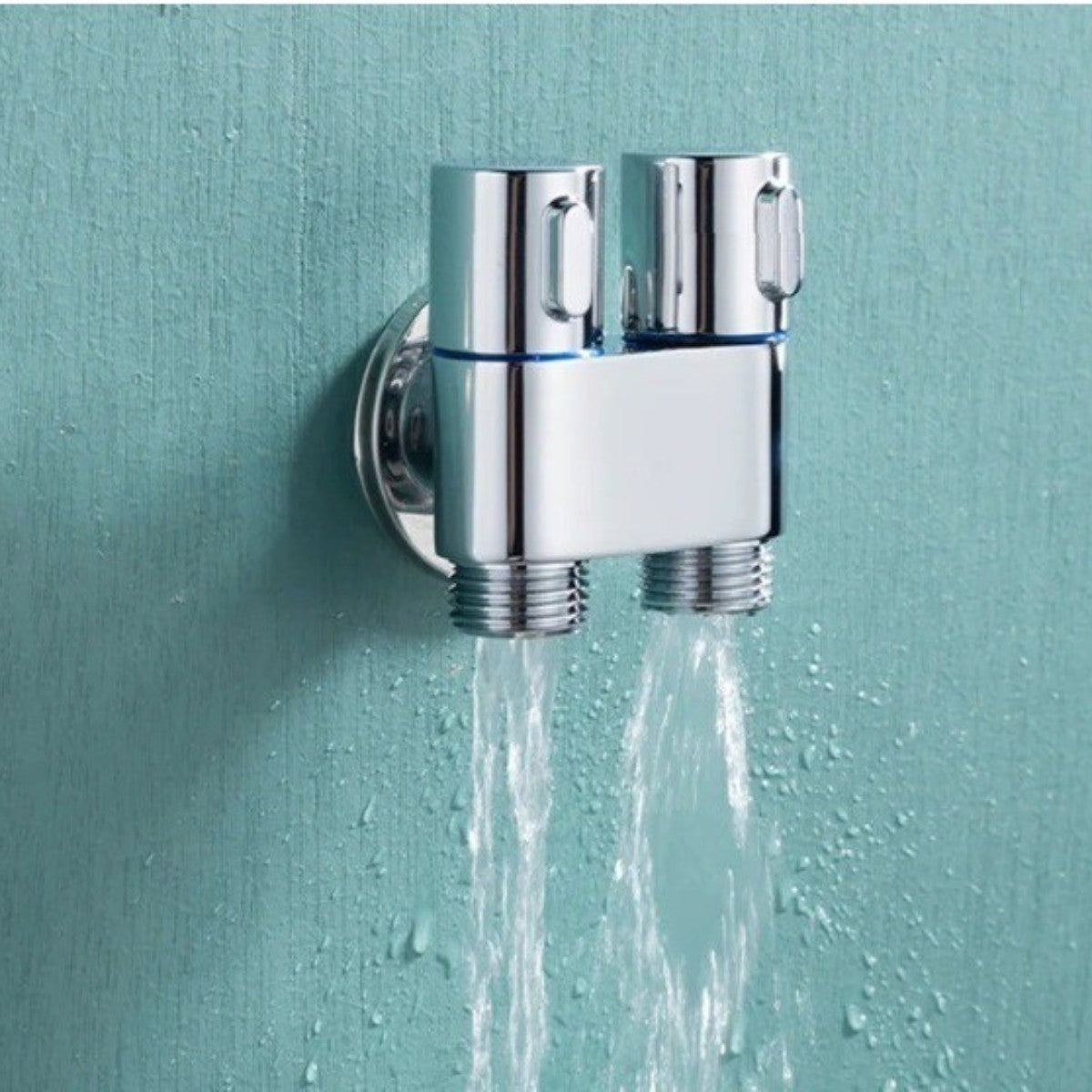 Robinet distribuitor dublu, 2 iesiri cu comutatoare independente, filet 1/2", Naimeed D6195, Argintiu