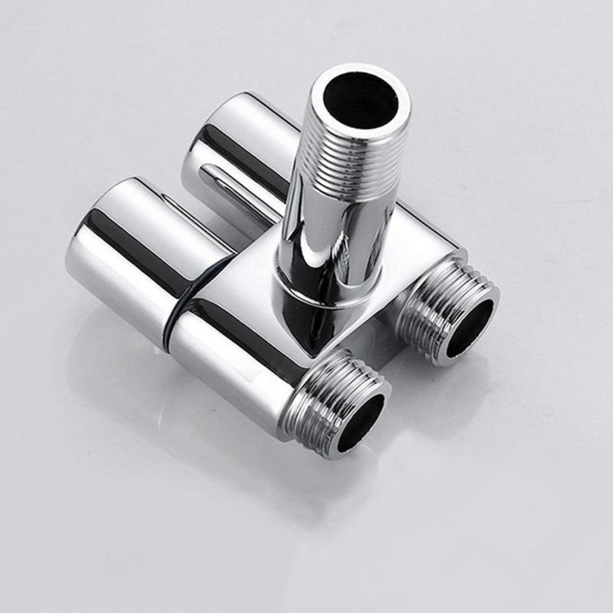 Robinet distribuitor dublu, 2 iesiri cu comutatoare independente, filet 1/2", Naimeed D6195, Argintiu
