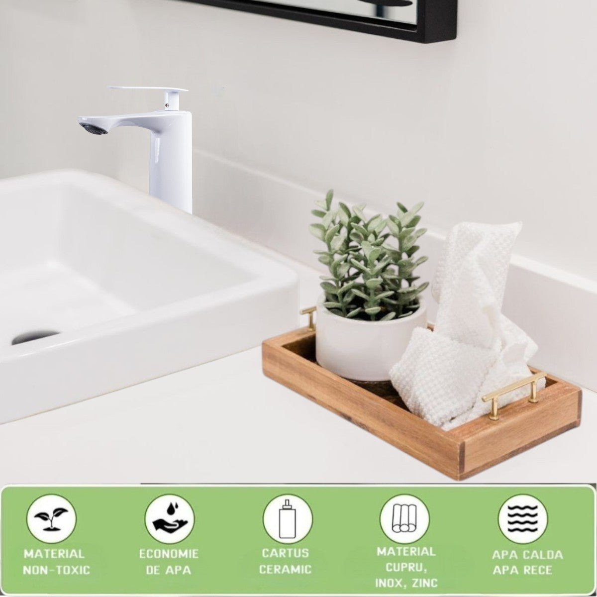 Baterie pentru baie cu design modern, Naimeed D6198, Alb