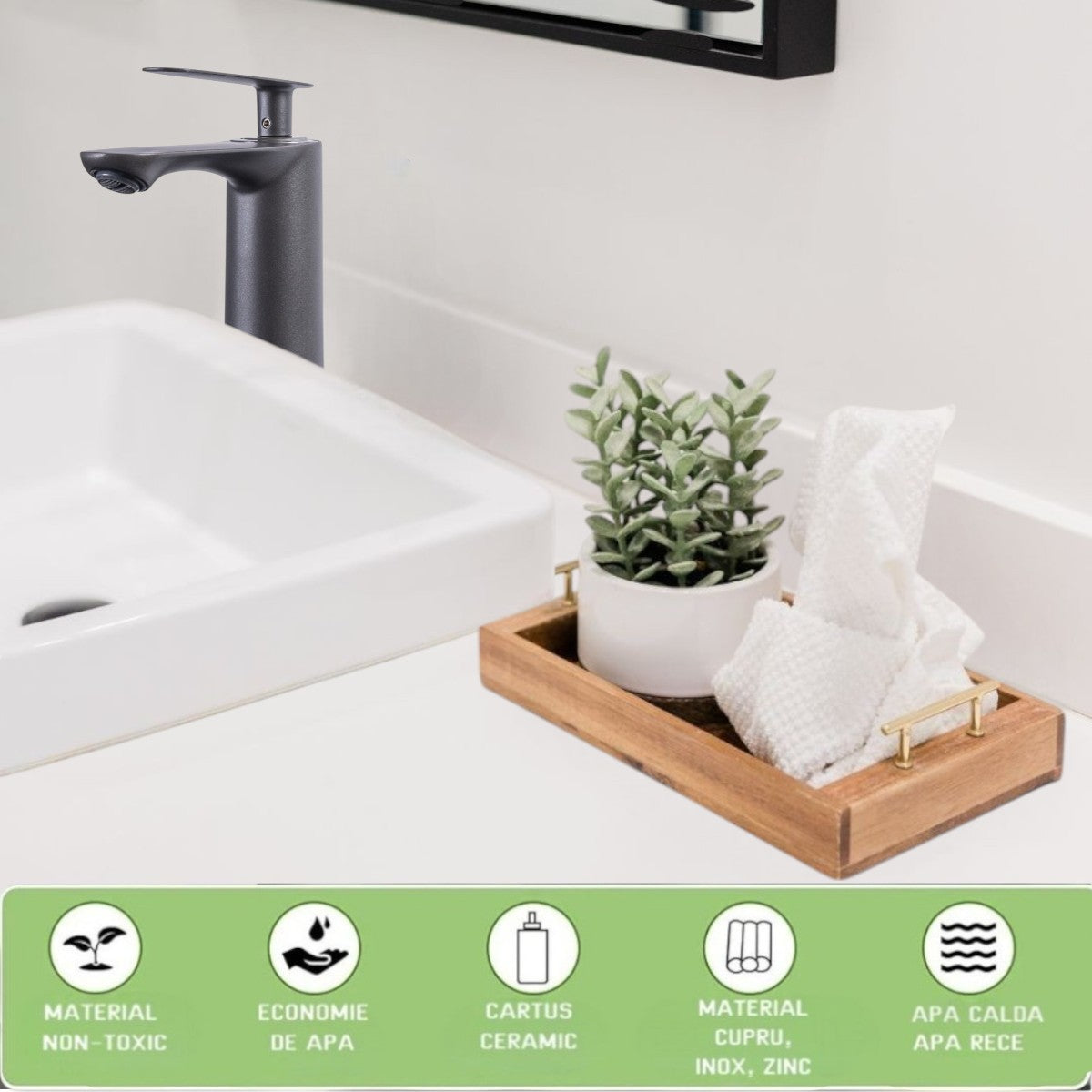 Baterie pentru baie cu design modern, Naimeed D6199, Gri mat