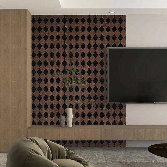 Set 6 Panouri riflaj acustic decorativ, MDF si pasla, Naimeed D6232, 240x30x1.8cm, Nuc - 221.ro