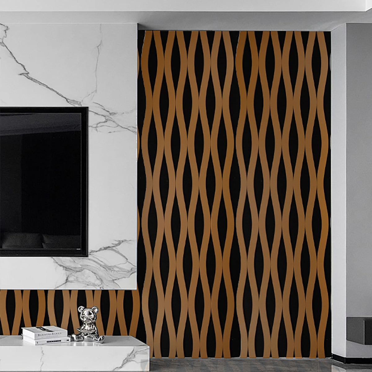 Set 3 Panouri riflaj acustic decorativ, MDF si pasla, Naimeed D6242, 240x30x1.8cm, Cires