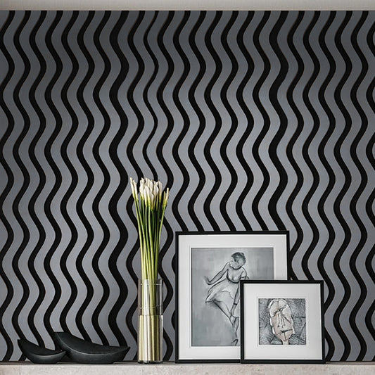 Set 6 Panouri riflaj acustic decorativ, MDF si pasla, Naimeed D6245, 240x30x1.8cm, Gri