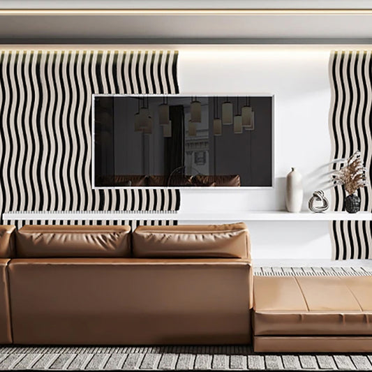 Set 6 Panouri riflaj acustic decorativ, MDF si pasla, Naimeed D6247, 240x30x1.8cm, Gri