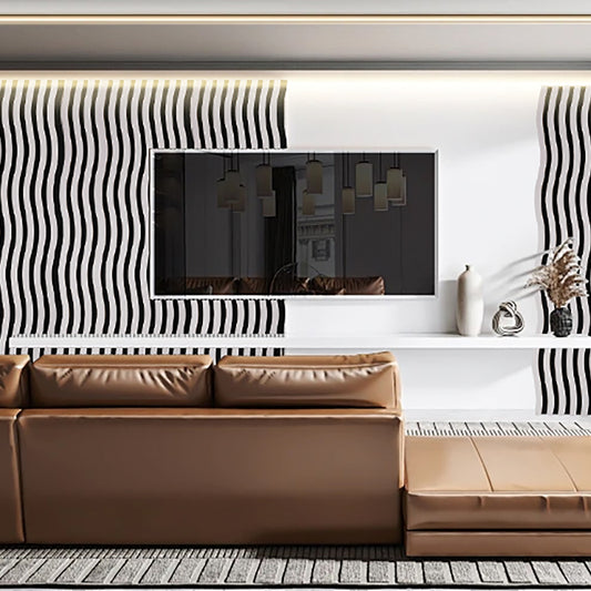 Set 3 Panouri riflaj acustic decorativ, MDF si pasla, Naimeed D6248, 240x30x1.8cm, Alb