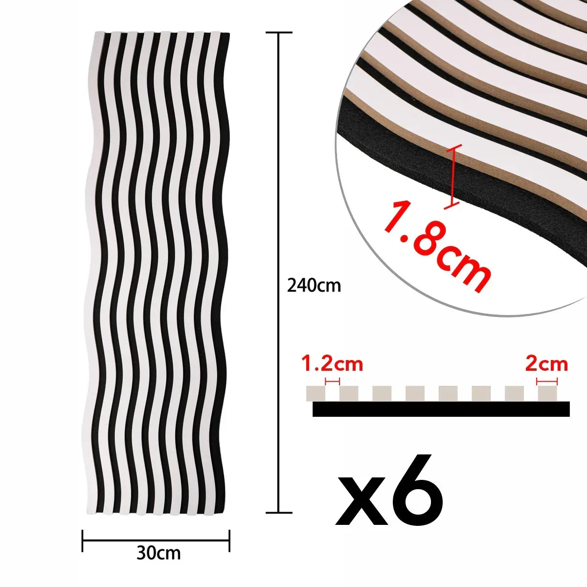 Set 6 Panouri riflaj acustic decorativ, MDF si pasla, Naimeed D6248, 240x30x1.8cm, Alb - 221.ro